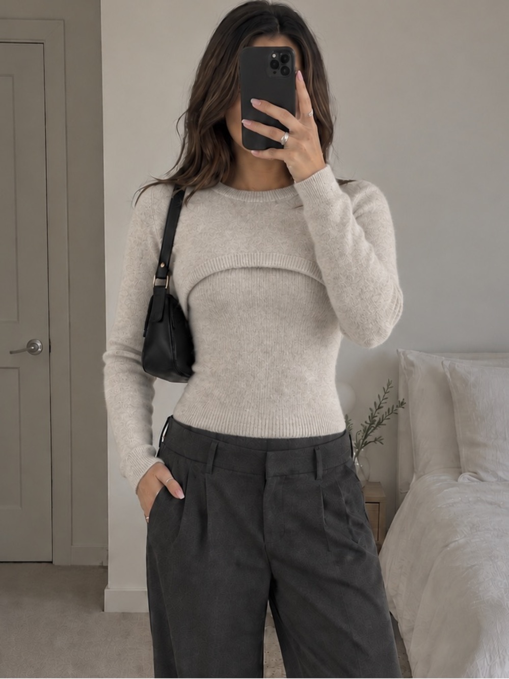 Zara Cropped Soft Sweater and Tube Top Set in Beige